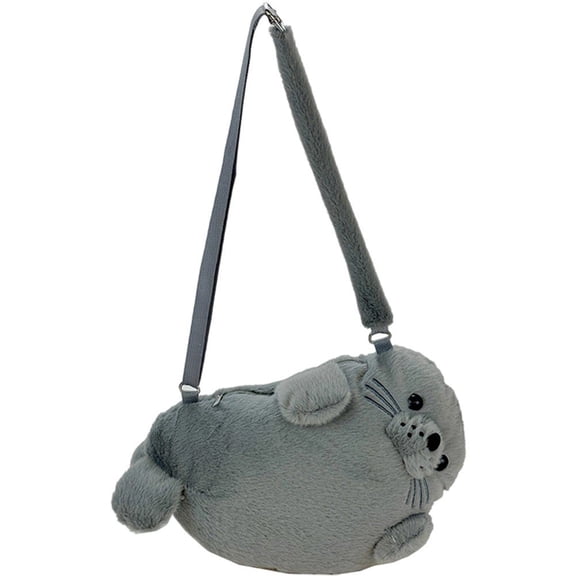 Jiibva Cute Plush Seal Crossbody Bag Soft Mini Shoulder Purse for Animal Lovers Y2K Accessory