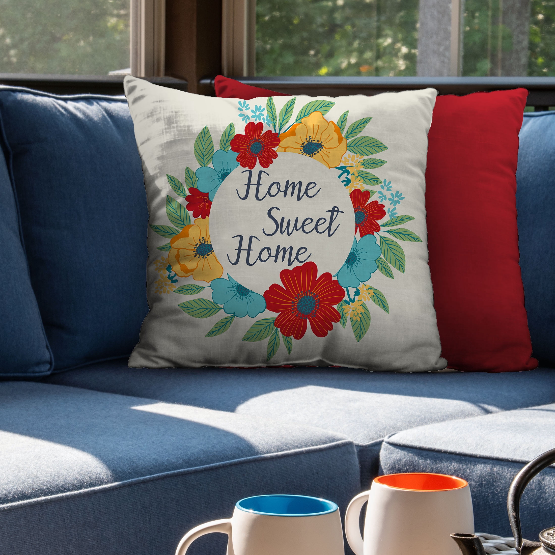 Mainstays 16" x 16" Home Sweet Home Decorative Outdoor Throw Pillow, Multi