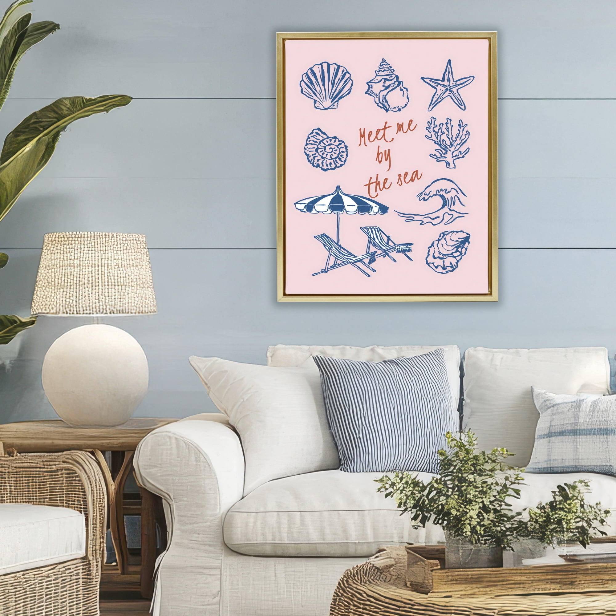 Stupell Industries Meet Me By The Sea Gold Framed Floater Canvas Wall Art, design by The Prints Vibe