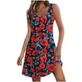 thumbnail image 2 of Dresses for Women Print Sleeveless V-Neck Dress with Pockets Flowy Beach Dress Red XL, 2 of 6