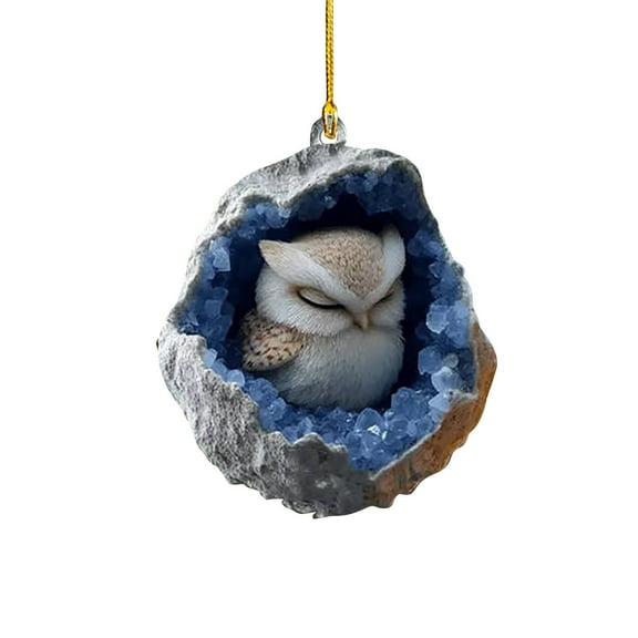 Zhourta Sleeping Owl in the Crystal 3Inch 2D Acrylic Animal Ornament Hanging Christmas Tree Car Decoration