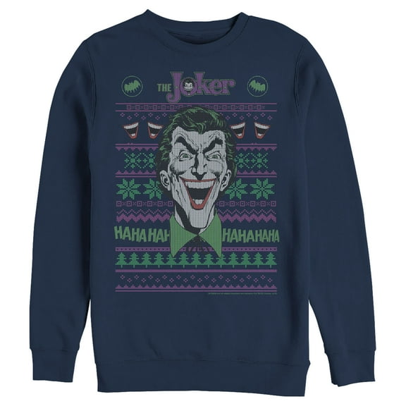 Men's Batman Ugly Christmas Joker Laugh  Sweatshirt Navy Blue X Large