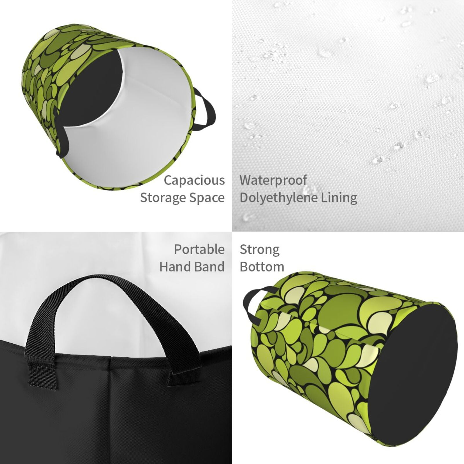 Large Laundry Basket with Handles - Green abstract pattern Kids Baby Dirty Clothes Laundry Hamper for Bedroom Aesthetic