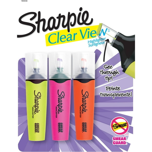 Sharpie Clear View Highlighters, 3Pack, Yellow, Pink and Orange