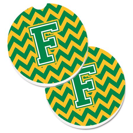 

Letter F Chevron Green & Gold Set of 2 Cup Holder Car Coaster