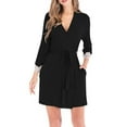 thumbnail image 2 of uublik Robes for Women Bathrobe 3/4 Sleeve Sleepwear Soft Loungewear with Pockets Black, 2 of 6