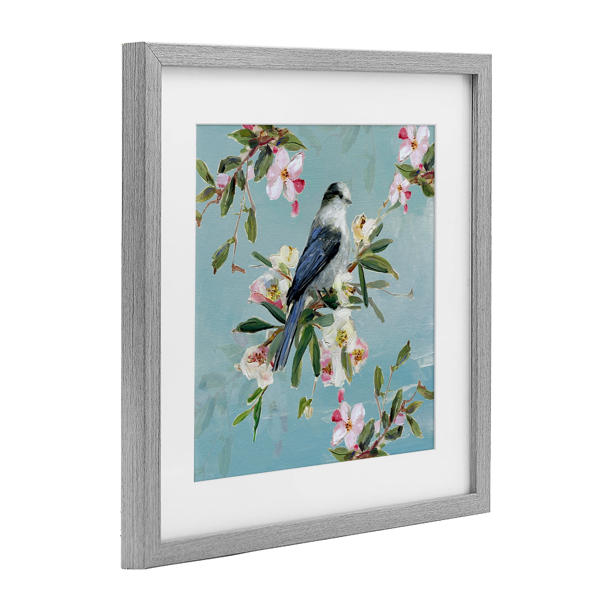 Stupell Industries Pastel Songbird Among Blossoms Gray Framed Print Under Glass, design by Sally Swatland