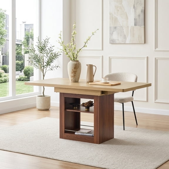 Expandable Dining Table with Storage - 59" to 71" Walnut Finish, Seats 4-8