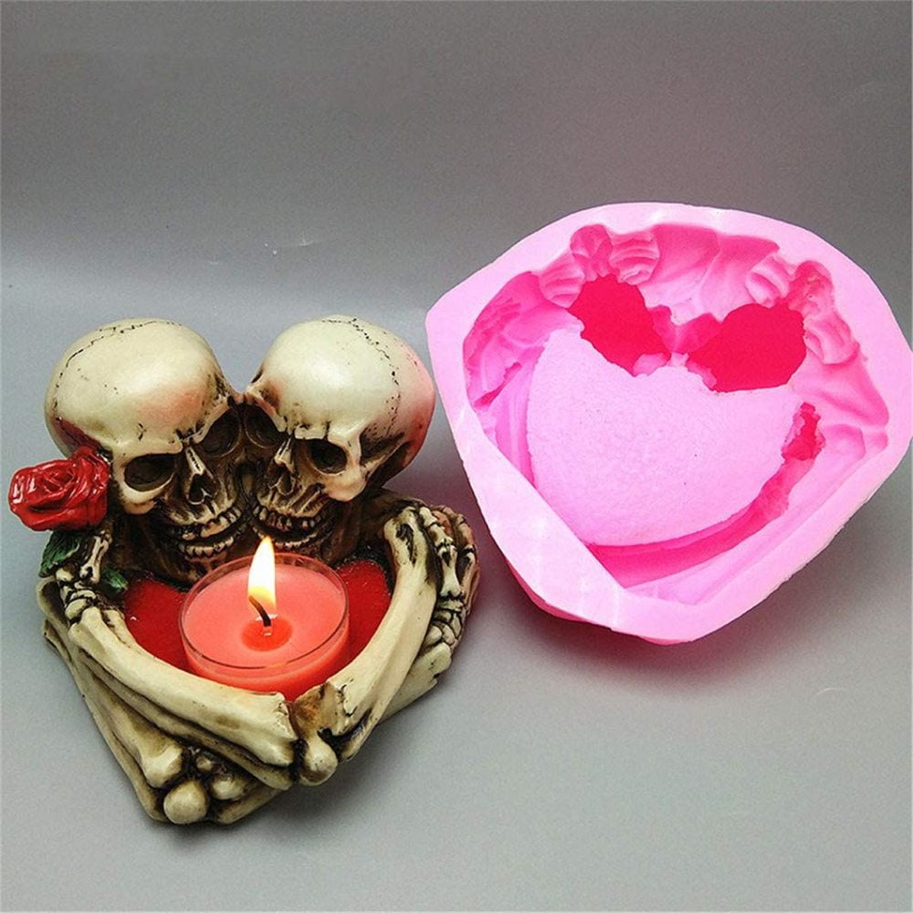 Monaco 3D Rose Skull Silicone Mold Fondant Cake Mold Resin Plaster Chocolate Candle Candy Mold Pink