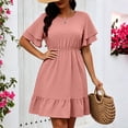 thumbnail image 6 of Karymi Plus SizePolka Dot Ruffle Sleeve Dress, Round Neck Elastic Waist Tiered Flounce Hem Casual A-Line Summer Dress Maxi Dress, 6 of 7