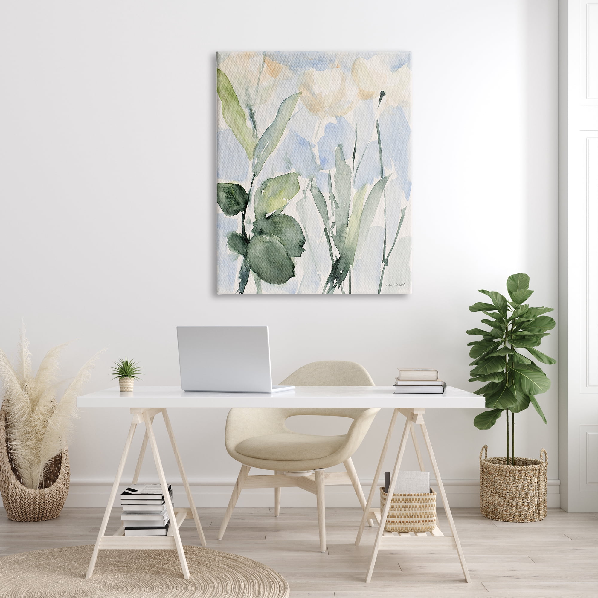 Stupell Industries Abstract White Flowers Leaves Watercolor Effect Brushstrokes Painting Gallery Wrapped Canvas Print Wall Art, Design by Lanie Loreth