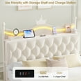 thumbnail image 4 of Hiphuta Queen Size Crown Canopy Bed with Power Outlet & LED, Upholstered Princess Beds with 4 Removable Posts, Queen Velvet Bed for Adults, Curtain Not Included, White, 4 of 9
