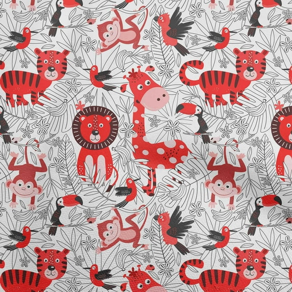 oneOone Polyester Spandex Red Fabric Cute Animal Sewing Fabric By The Yard Printed Diy Clothing Sewing Supplies 56 Inch Wide