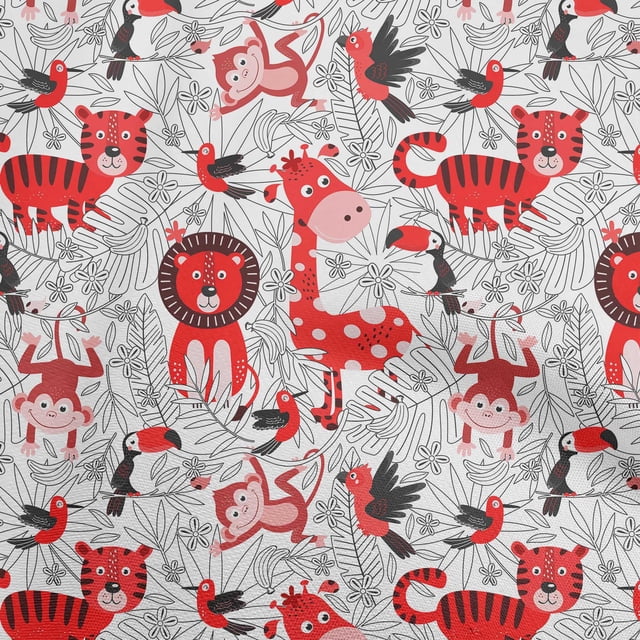 oneOone Tissu Popeline Coton Rouge Mignon Animal Matériel de Robe Tissu Imprimé Tissu au Mètre 42 Pouces de Large