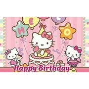 Hello Kitty Color Anime Style Cartoon Birthday Party Banner, 71x43 Inches, Photography Background Decorations for Kids Parties