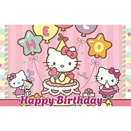 Hello Kitty Color Anime Style Cartoon Birthday Party Banner, 71x43 Inches, Photography Background Decorations for Kids Parties