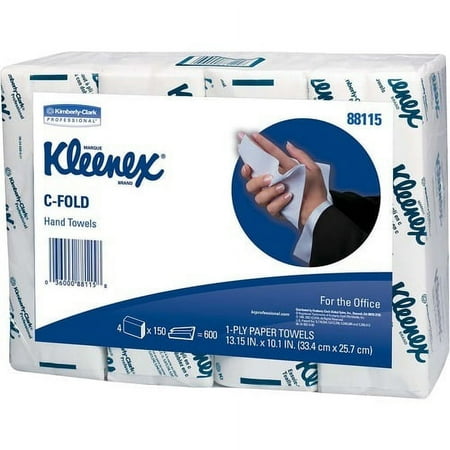 Kleenex C-Fold Hand Towels 1 Ply - C-fold - 10.10" x 13.25" - White - Soft, Absorbent, Foldable - For Hand - 150 Per Bundle - 4 / Pack