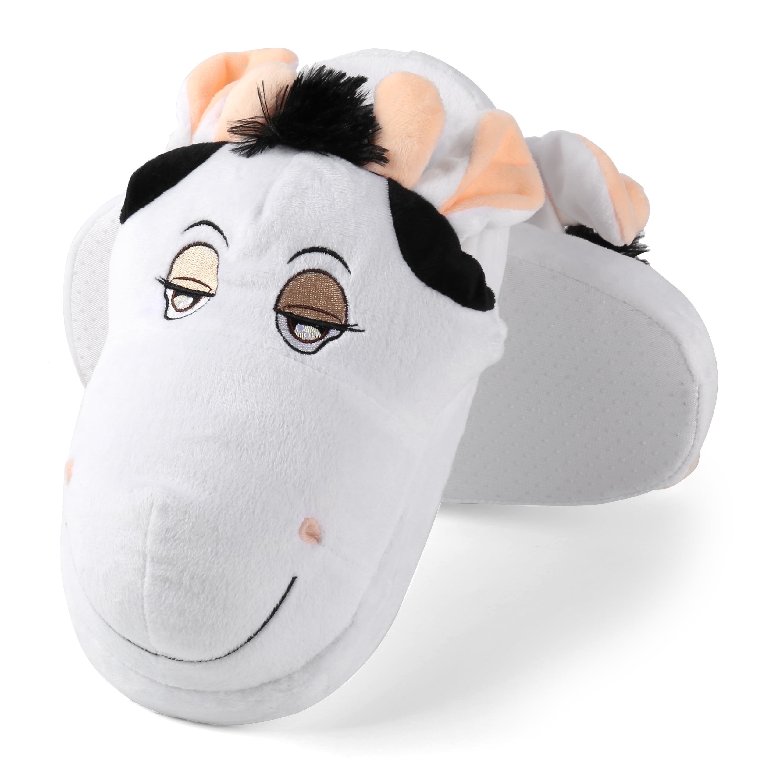 Cute Cow Plush Slippers for Women & Teens – Cozy Fuzzy Indoor House Shoes – Fun Animal Bedroom Slippers – Black & White