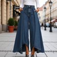 thumbnail image 2 of Letdown Women Flowy Bell Bottom Jeans High Waist Stretch Wide Leg Baggy Flared Pleated Vintage Casual Loose Denim Pants with Pockets, 2 of 6