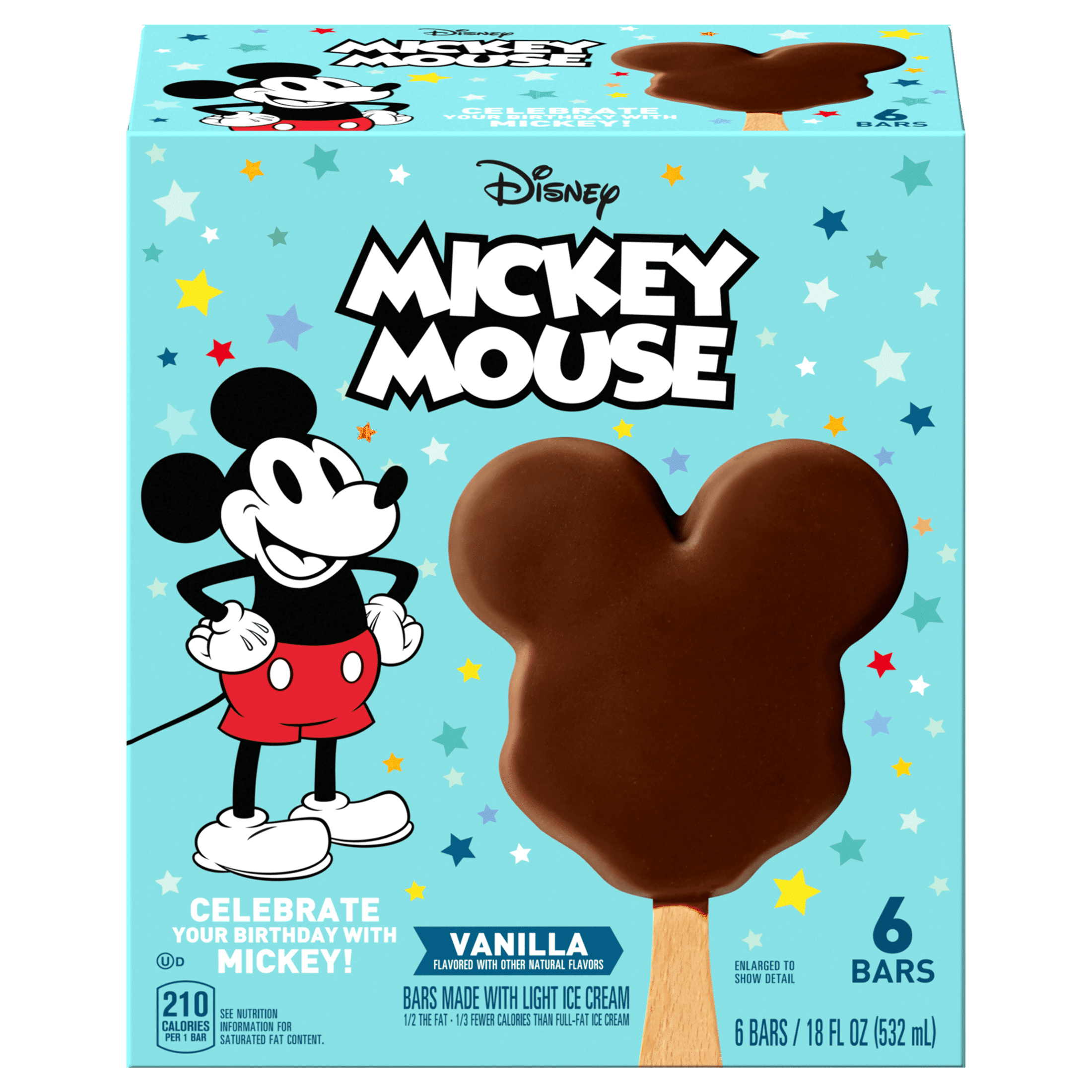 Disney Mickey Mouse Light Ice Cream Bars Dessert, 6 Ct