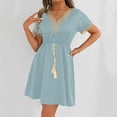 thumbnail image 2 of BUIGTTKLOP Boho Dresses for Women 2026 Lace V Neck Short Sleeve Sundress Casual Summer Flowy Comfy A Line Summer Dresses, 2 of 6