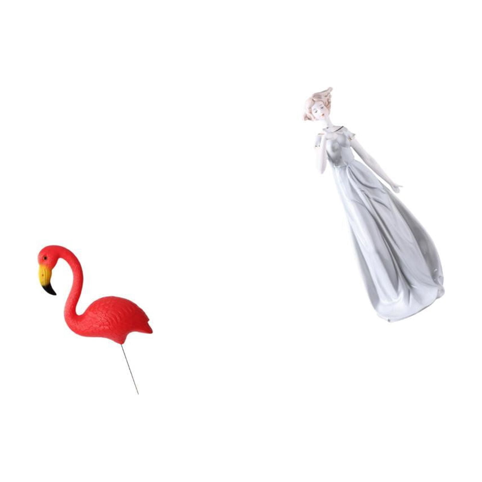 Miulika Flamingo Fairy Garden Sculpture Ceramic Porcelain Lady Statue Ornament for Holiday Spring Modern Nordic Girl Yard Art Accessories Shelf Porch Cabinet Desk Decoration