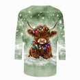 thumbnail image 5 of CLOISE Womens Tops 3/4 Sleeves Plus Size Christmas Cow Crew Neck Shirts Pullover Tee Slim Festive Holiday Photos Outfits Green 2XL, 5 of 5