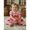 thumbnail image 4 of BemeyourBBs Kids Toddler Baby Girls Valentines Dress Outfit Little Girl Spring Summer Clothes Puff Short Sleeve Doll Collar Heart Embroidery A Line Dress, 4 of 9