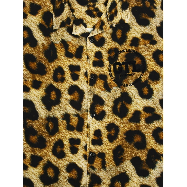 Jersey Shore GTL Short Sleeve Leopard Print Button Down Shirt Large
