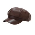 thumbnail image 2 of Women's PU Leather French Octagonal Beret Painter Hat Newsboy Cap Brown One Size, 2 of 3