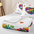 thumbnail image 4 of Manfei Rainbow Love Heart Twin Quilt Set, Butterfly Groovy Flower Twin Coverlet Set, White Blue, 2 Pieces, 1 Bedspread and 1 Pillowcase, 4 of 7