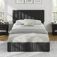 thumbnail image 1 of AKDSteel Upholstered Bed Frame with 4 Storage Drawers, Velvet Platform Bed with Adjustable Linen Headboard, Wooden Slats, No Box Spring Needed, 1 of 8
