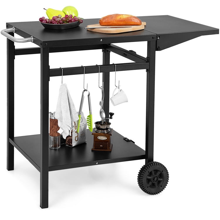 Resenkos Outdoor Patio Barbecue Cooker, Outdoor Grills,Movable Outdoor Grill Cart with Folding Tabletop and Hooks-Black