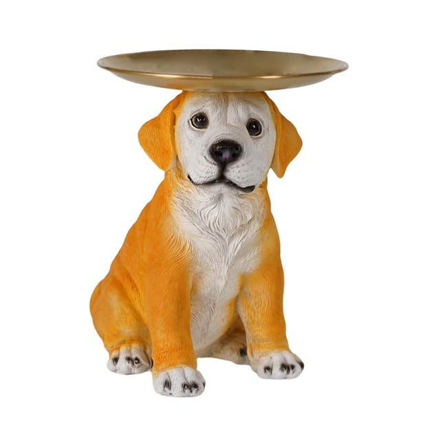 Figuras creativas de perro, estatua de almacenamiento, llavero de resina, soporte para figuras de animales Bandeja en la cabeza