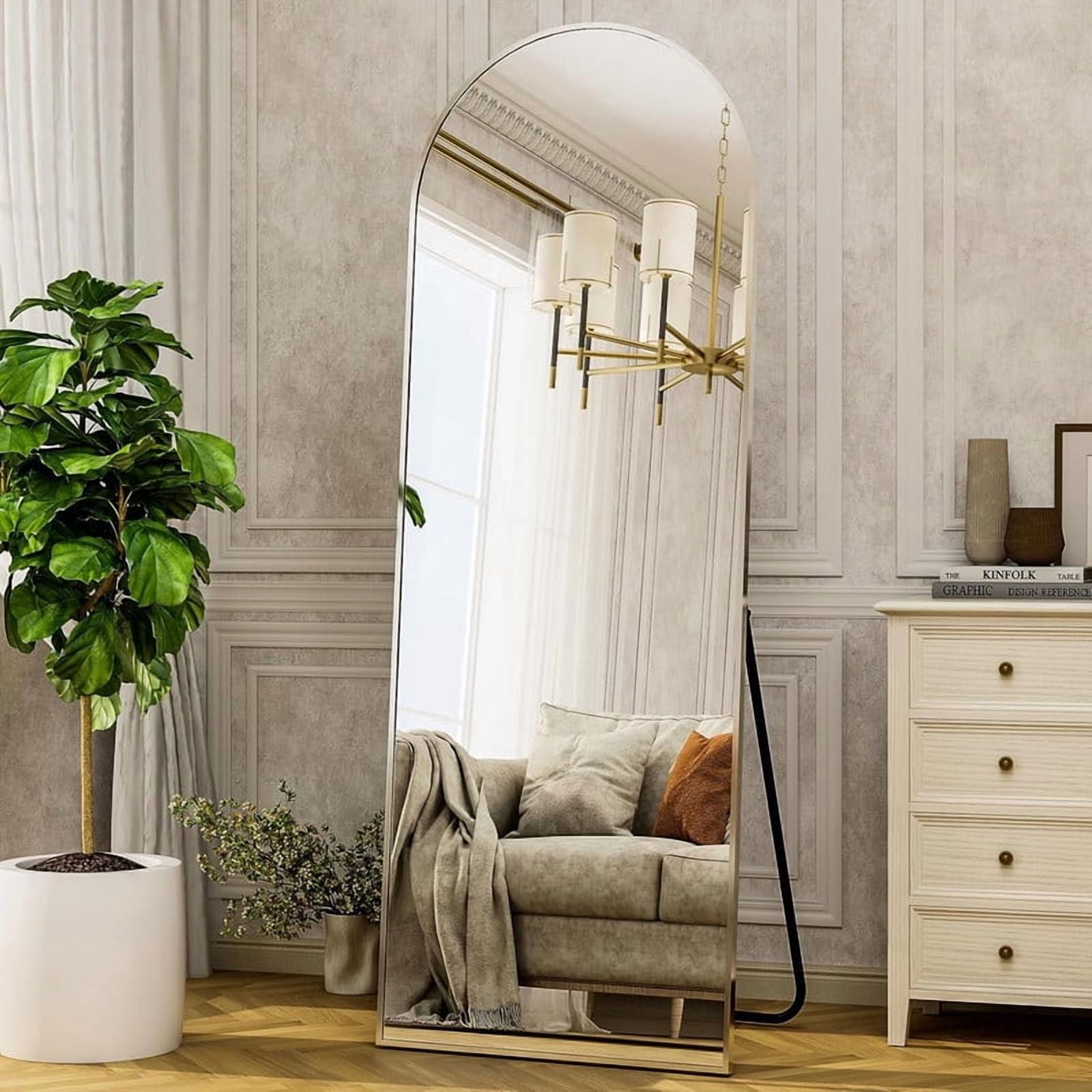 Easy4Home 64"x21" Arched Full Length Mirror Freestading Full Body Floor Mirror, Silver