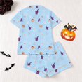 thumbnail image 2 of CUZIBR Girls Halloween Pajamas Sets Pumpkin Bat Castle Pajamas Set Lapel Button Short Sleeve Shirt Elastic Waist Shorts 2 Pieces Sleepwear Loungewear Outfits,D-Light Blue,13-14 Years, 2 of 9