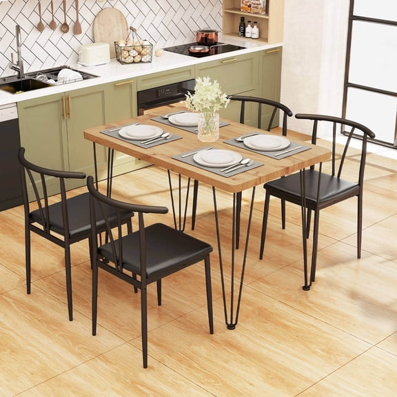 Costway Rectangular Kitchen Table & 4 Armless Chairs with Upholstered Seat, Spindle Back