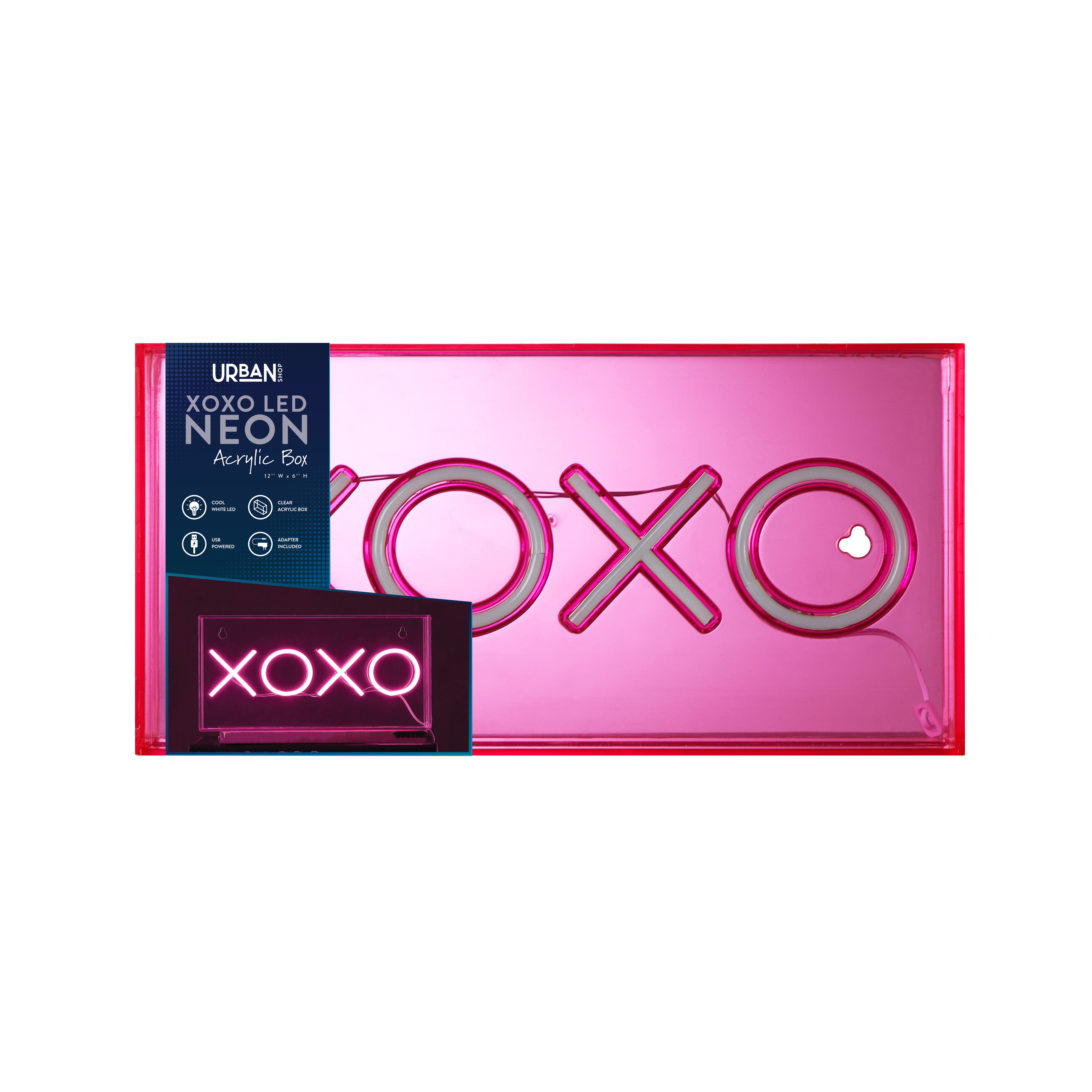 Urban Shop LED Neon XOXO Light-up Acrylic Box, Pink photo 8
