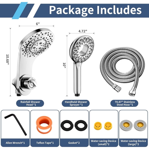 Dual Shower Heads with Handheld Spray Combo - 9-Mode Rainfall Shower Head & 5-Setting Handheld Sprayer