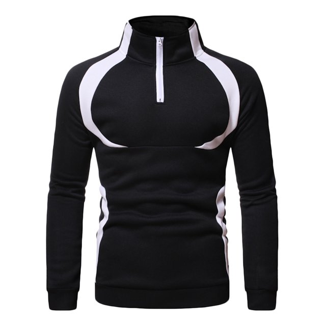 Hombres Casual Patchwork Deportes Cremallera Blusa de manga larga Jersey Sudadera con cuello levantado Pompotops oipoqjl18903