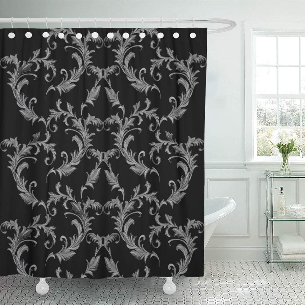 KSADK Antique Baroque Pattern with Silver Scrolls and Damask Black