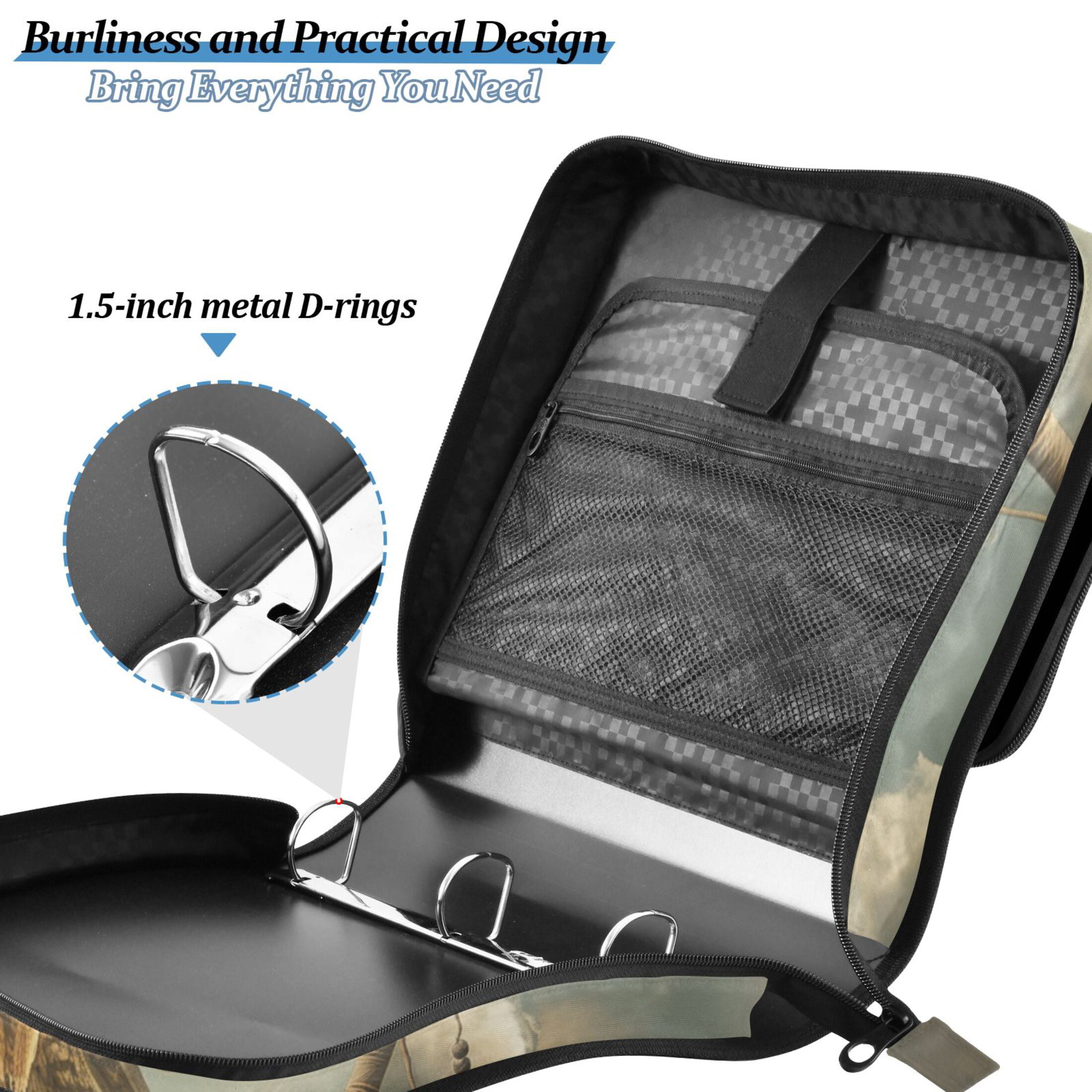 3 Ring Zipper Binder with Shoulder Strap Waterproof Trapper Keeper 2 Inch D-Ring 500 Sheets Capacity Eagle Clouds Feather