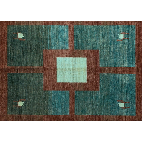 Ahgly Company Indoor Rectangle Abstract Light Blue Modern Area Rugs, 4' x 6'