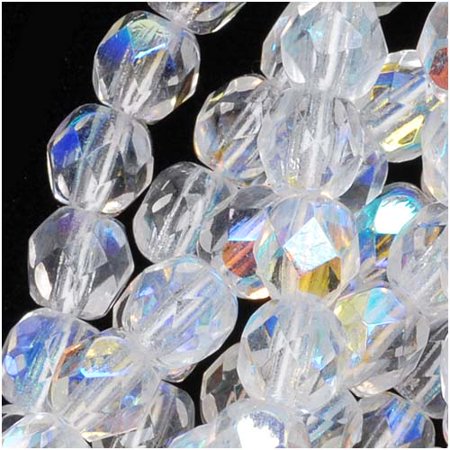 - Czech Fire Polished Glass Beads 5mm Round Crystal AB (50)