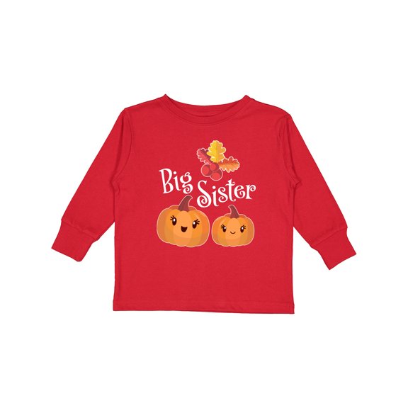 Inktastic Big Sister Pumpkins with Fall Leaves Girls Long Sleeve Toddler T-Shirt