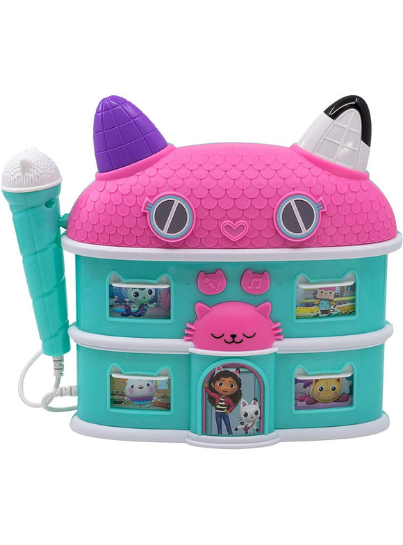 eKids Gabbys Dollhouse Sing Along Boom Box Speaker with Microphone, Kids Karaoke Machine with Built in Music and Sound Effects