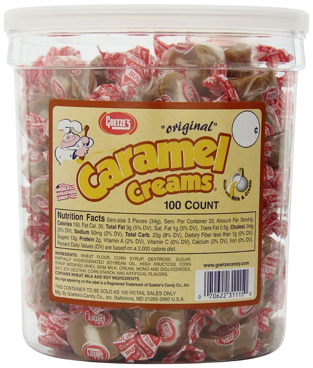 Goetzes Caramel Creams Candy Tub, 100 Count
