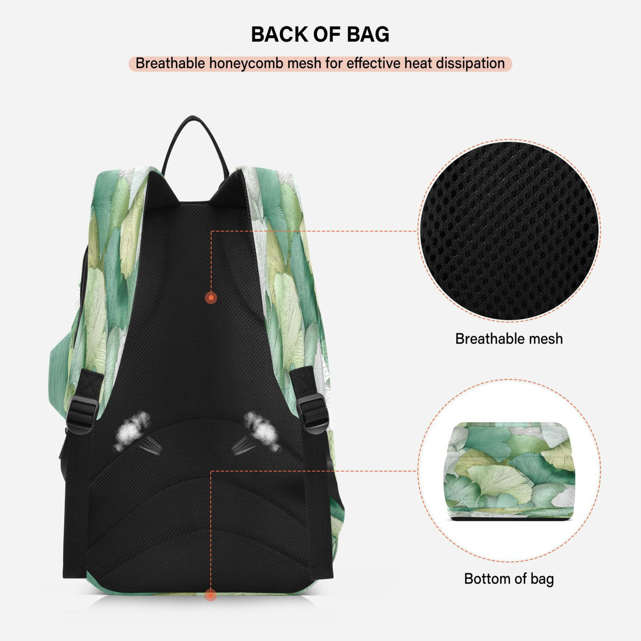 2 Racquet Holder Tennis Backpack Tennis Racket Covers Gym Bags Ginkgo Leaves