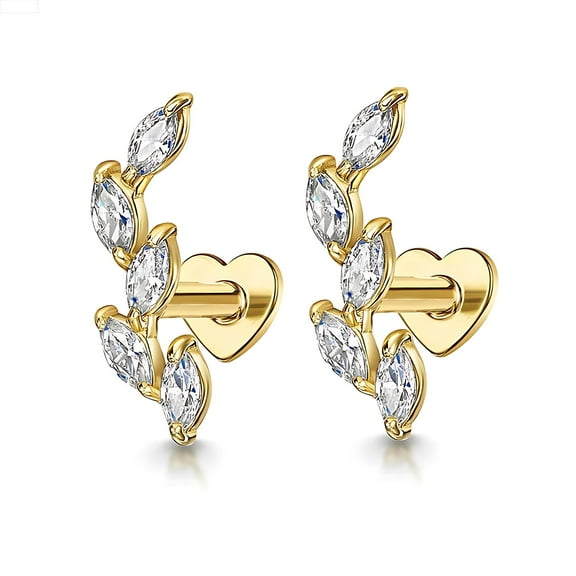 Marquise CZ Flat Back Earrings for Cartilage Helix Tragus Lobe Gold Plated Sterling Silver 1 pair by Ginger Lyne