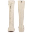 thumbnail image 3 of BLISSFUL STEP Women's Boots Lace-Up Knee High Round Toe Flat Faux Leather Combat Boots Beige 5, 3 of 7